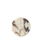 Round marble coaster with brown and beige pattern on a white background