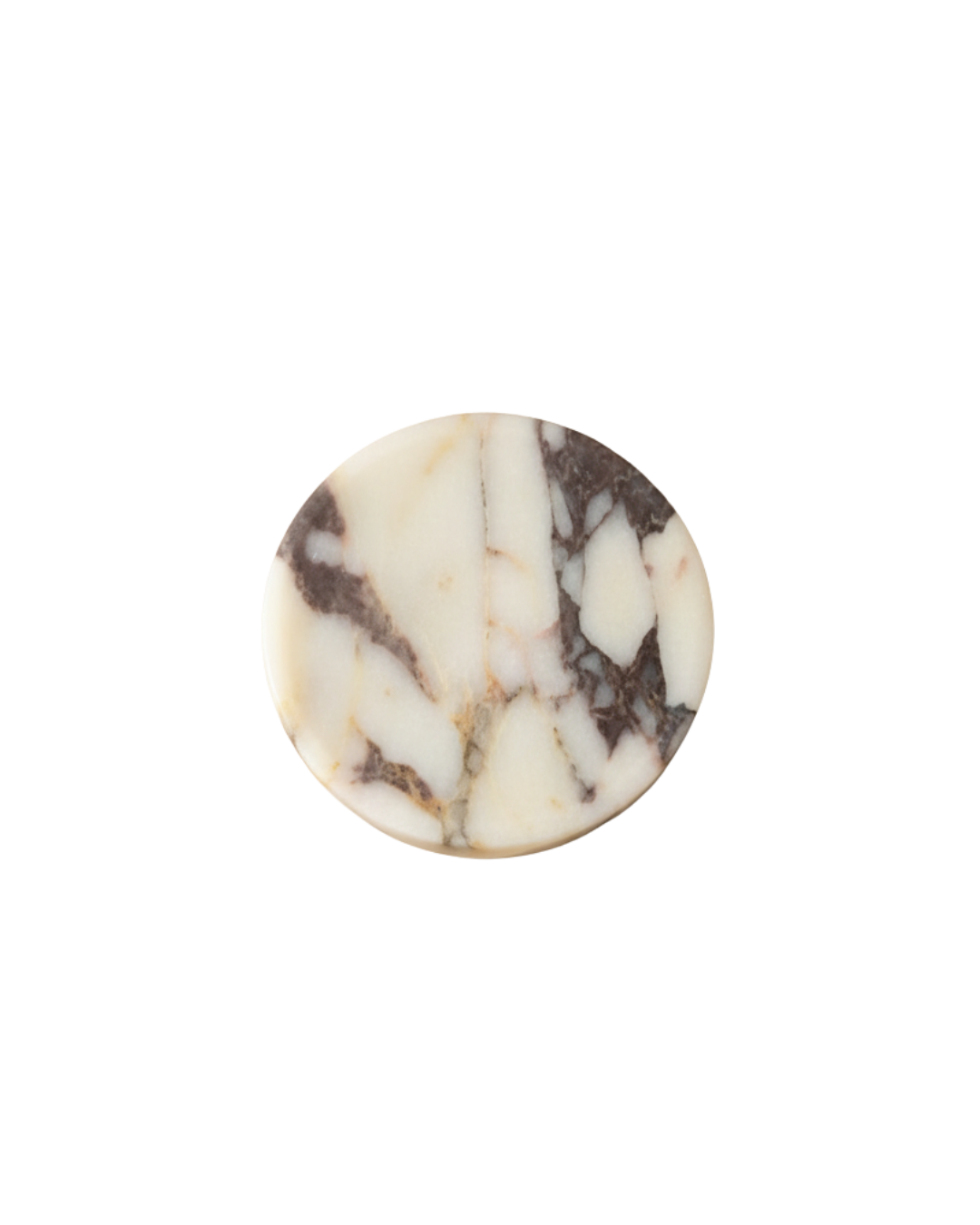 Round marble coaster with brown and beige pattern on a white background