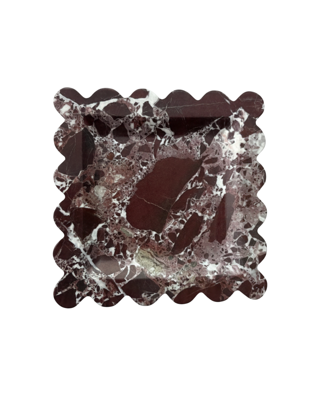 Natural Rosa Levanto Scallop Burgundy Tray with deep rich burgundy tones