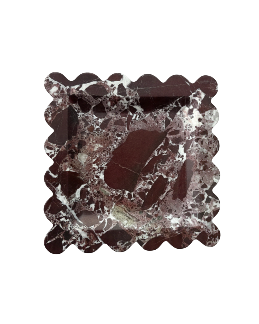 Natural Rosa Levanto Scallop Burgundy Tray with deep rich burgundy tones