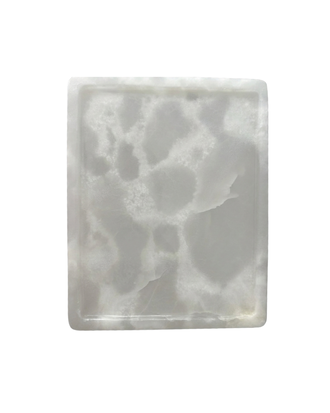 Natural White Onyx Marble Tray used to display objects on bathroom vanity or bedroom